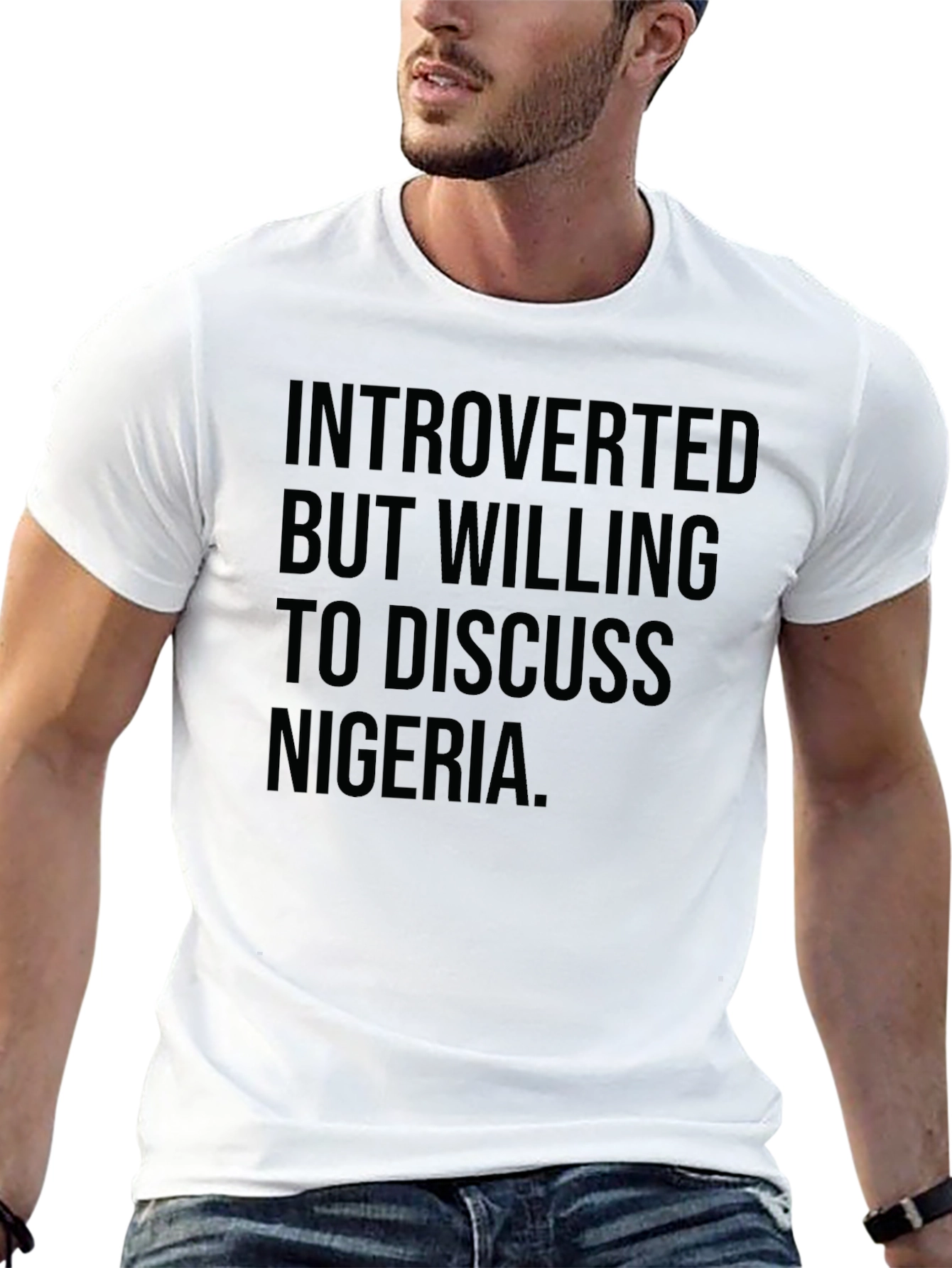 Introverted Nigeria T-Shirt: Black Graphic Tee for Men