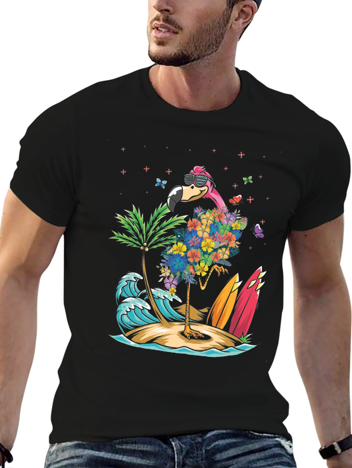 Tropical Flamingo Beach T-Shirt