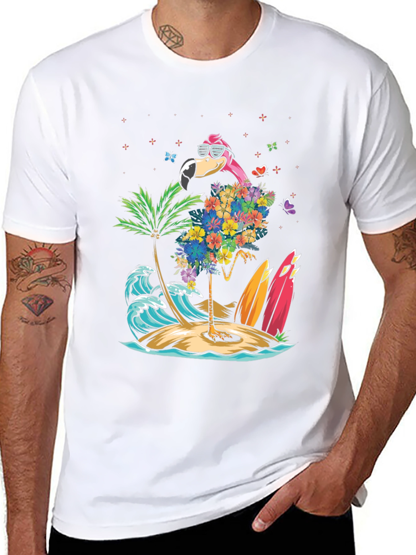 Tropical Flamingo Beach T-Shirt