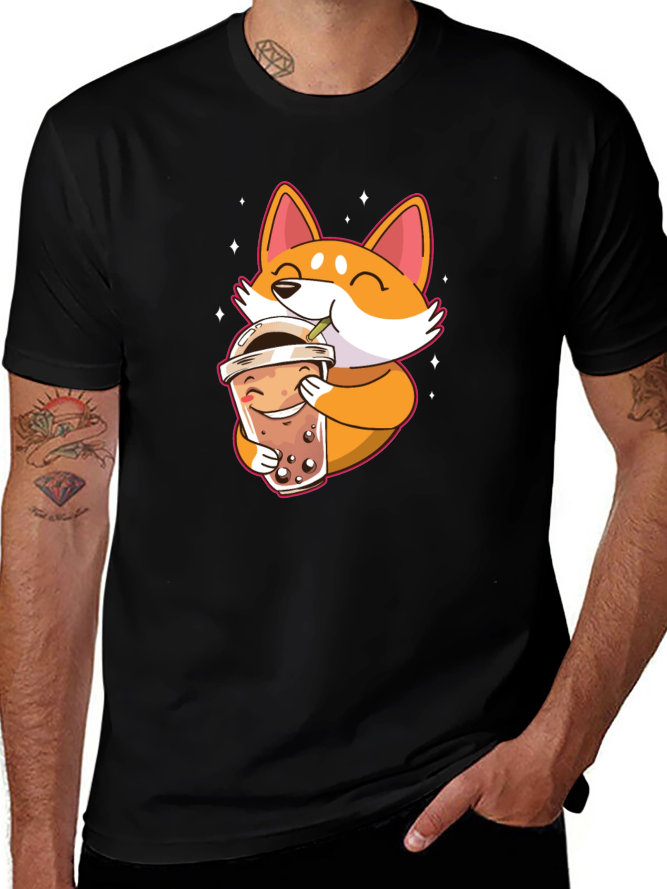 Cute Shiba Inu Boba Tea Black T-Shirt