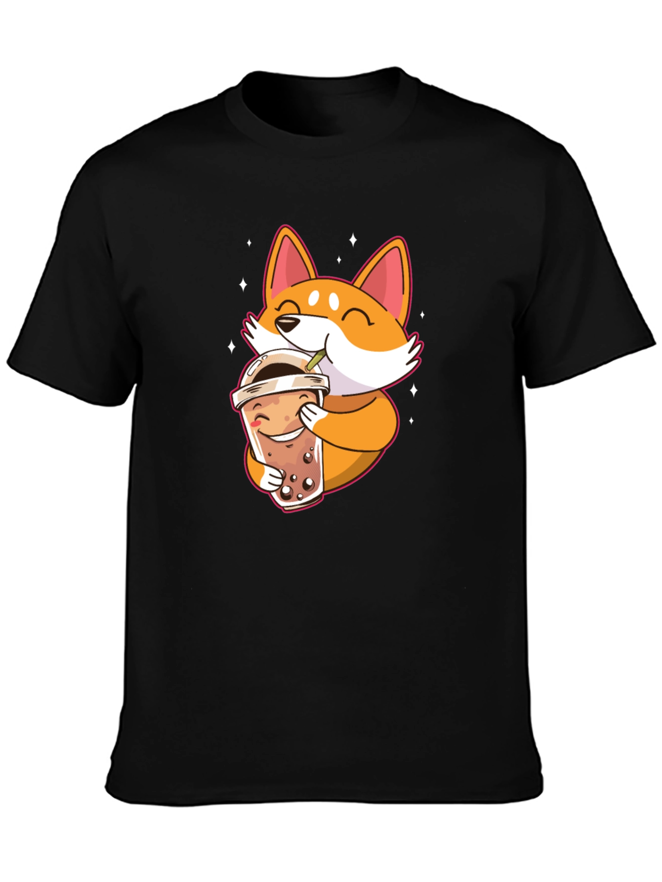 Cute Shiba Inu Boba Tea Black T-Shirt