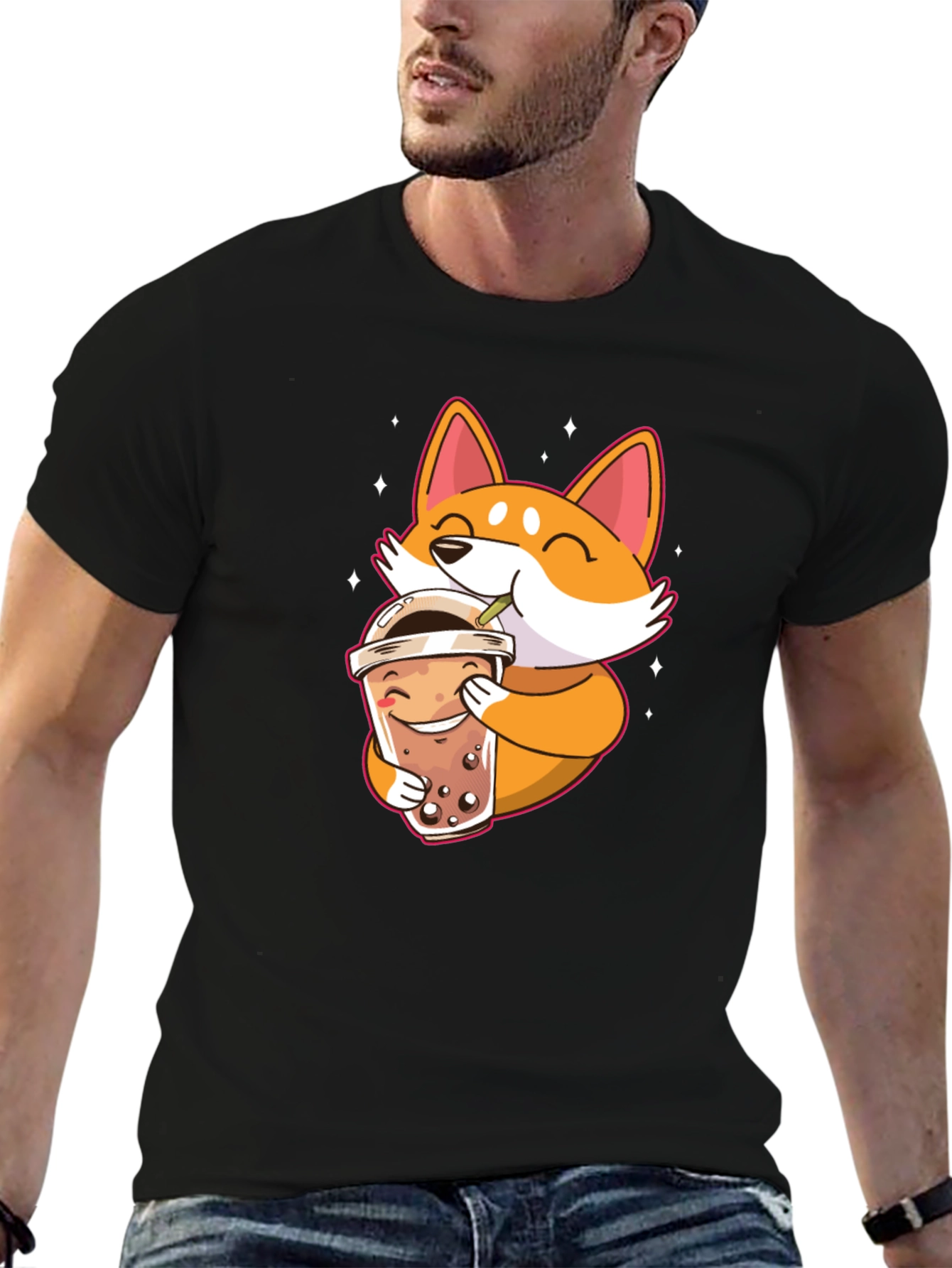 Cute Shiba Inu Boba Tea Black T-Shirt