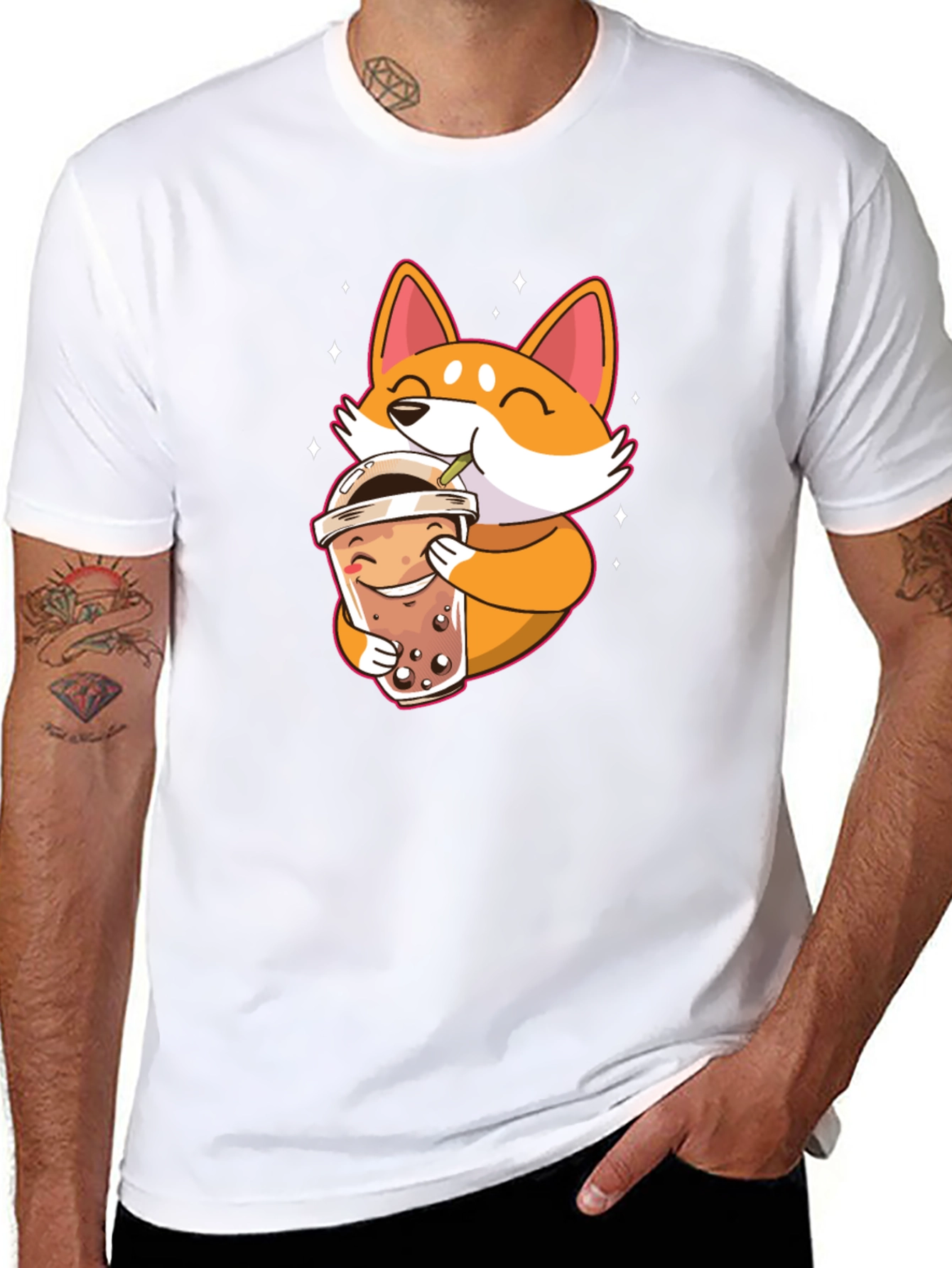 Cute Shiba Inu Boba Tea Black T-Shirt