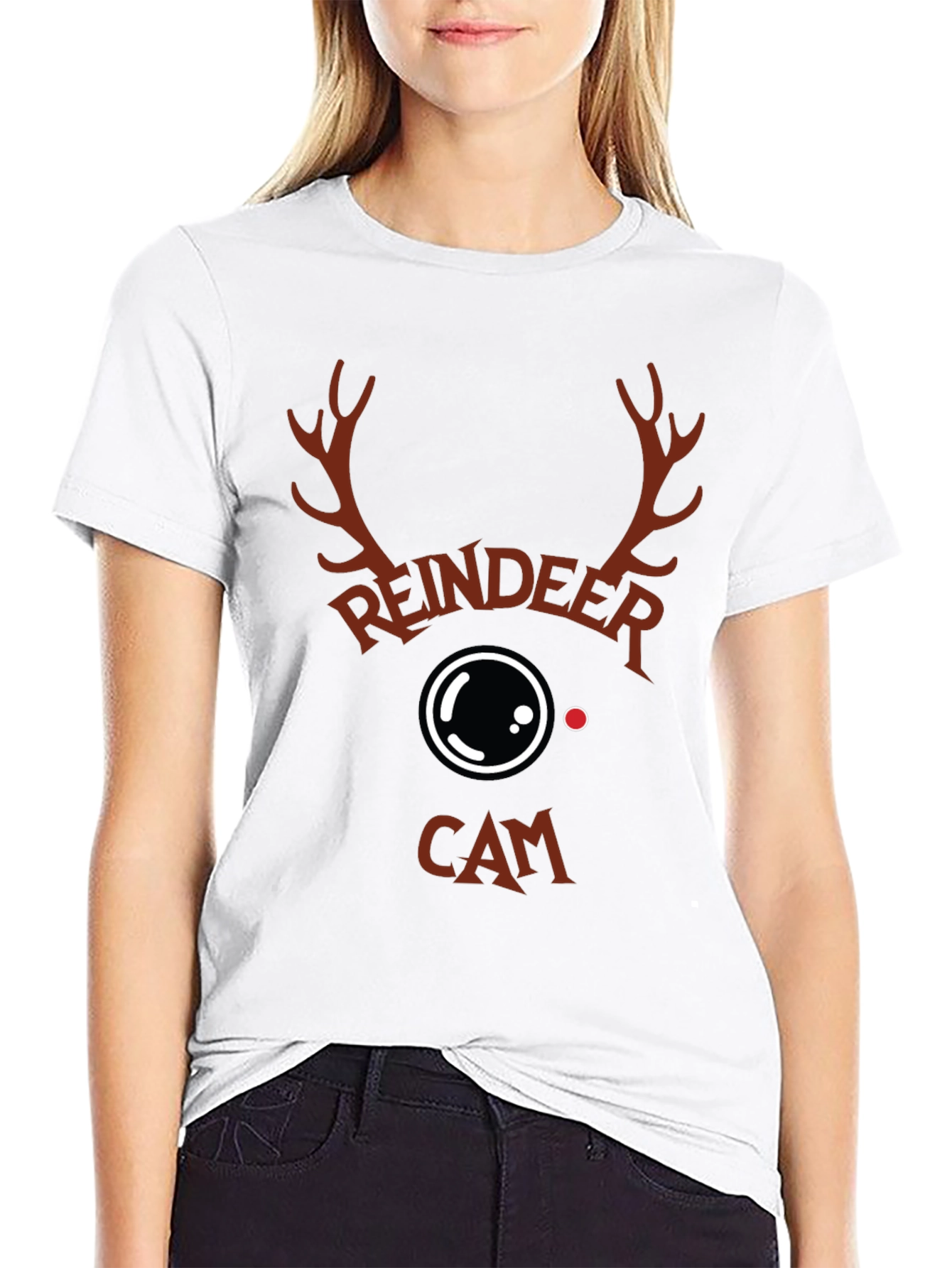 Reindeer Cam Graphic T-Shirt Christmas Holiday Tee