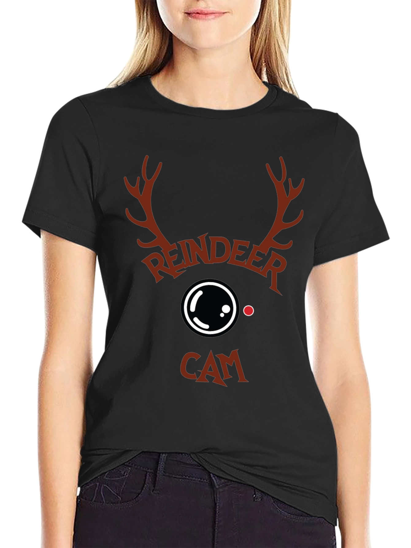 Reindeer Cam Graphic T-Shirt Christmas Holiday Tee