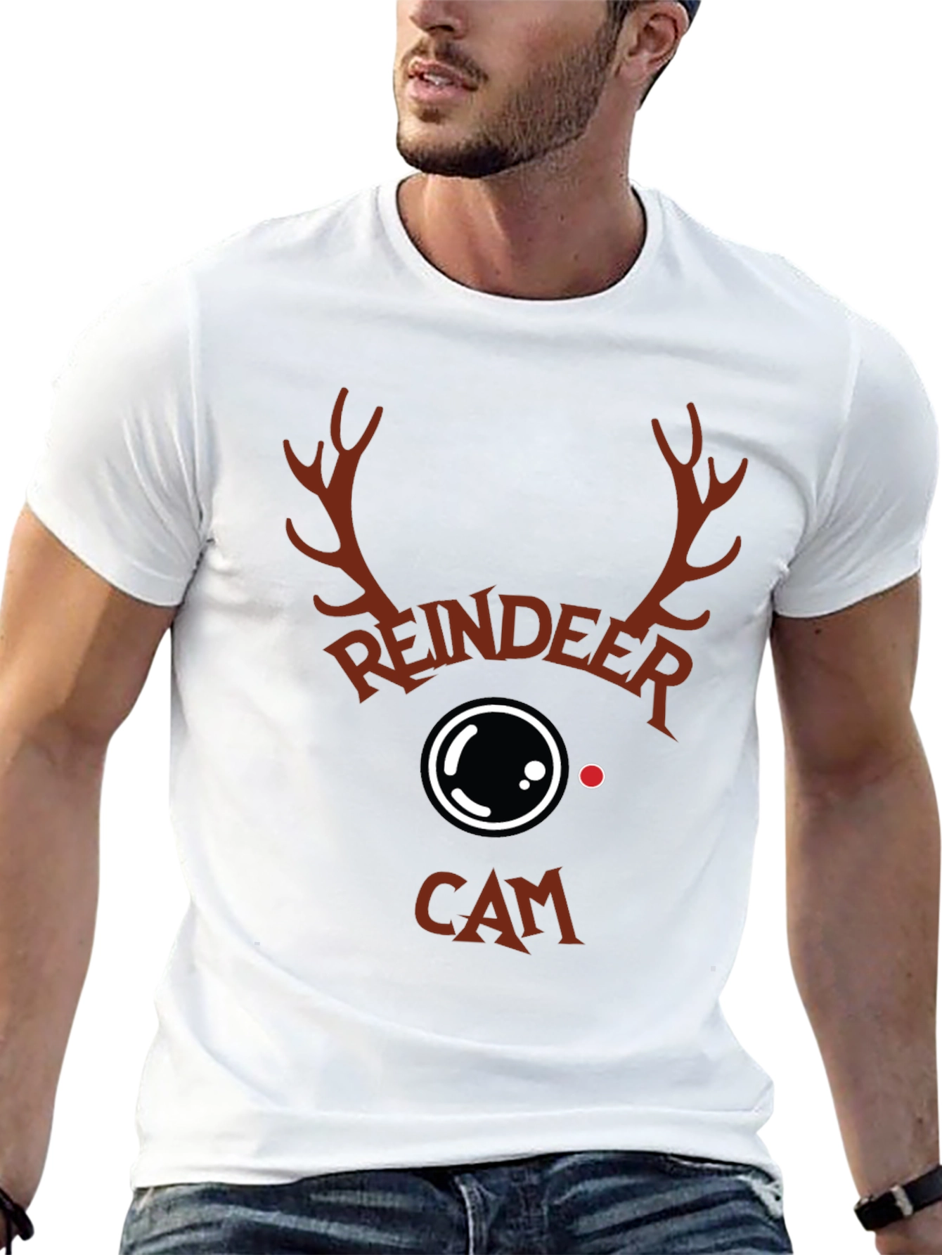 Reindeer Cam Graphic T-Shirt Christmas Holiday Tee
