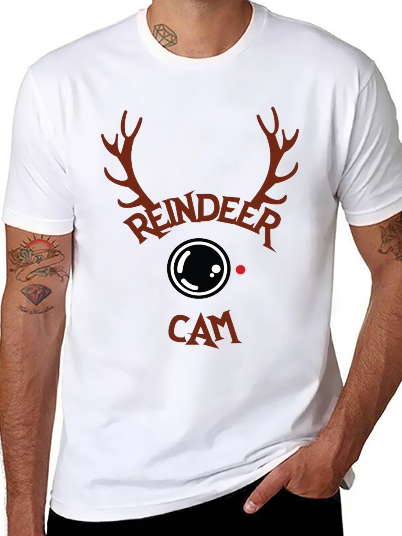 Reindeer Cam Graphic T-Shirt Christmas Holiday Tee
