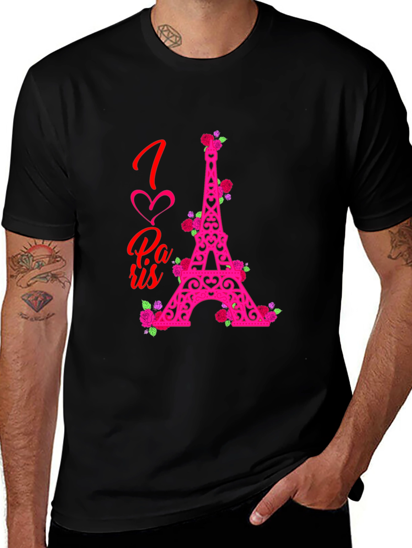 I Love Paris Eiffel Tower Rose Graphic Tee