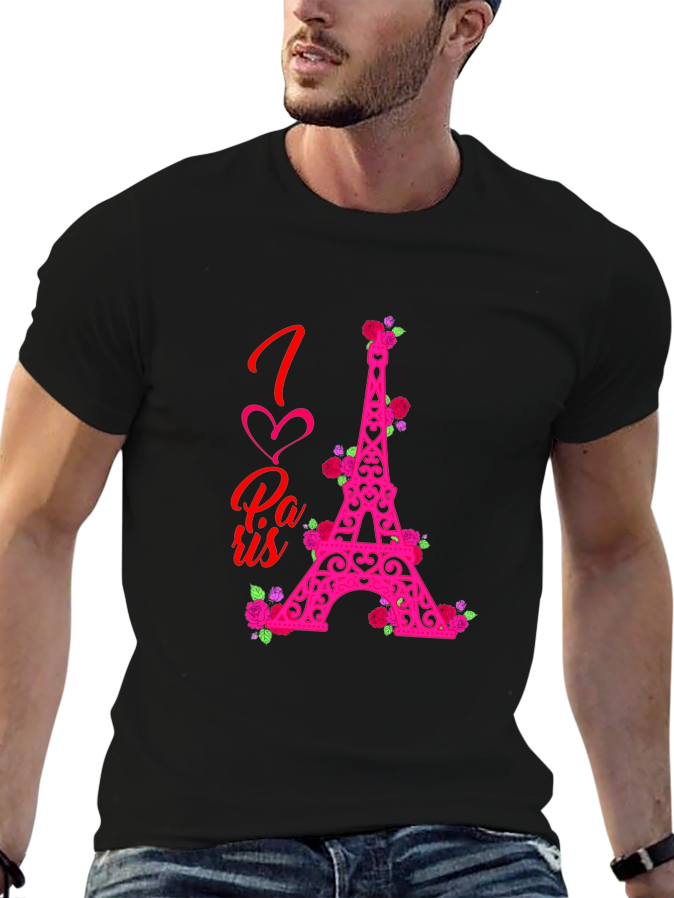 I Love Paris Eiffel Tower Rose Graphic Tee
