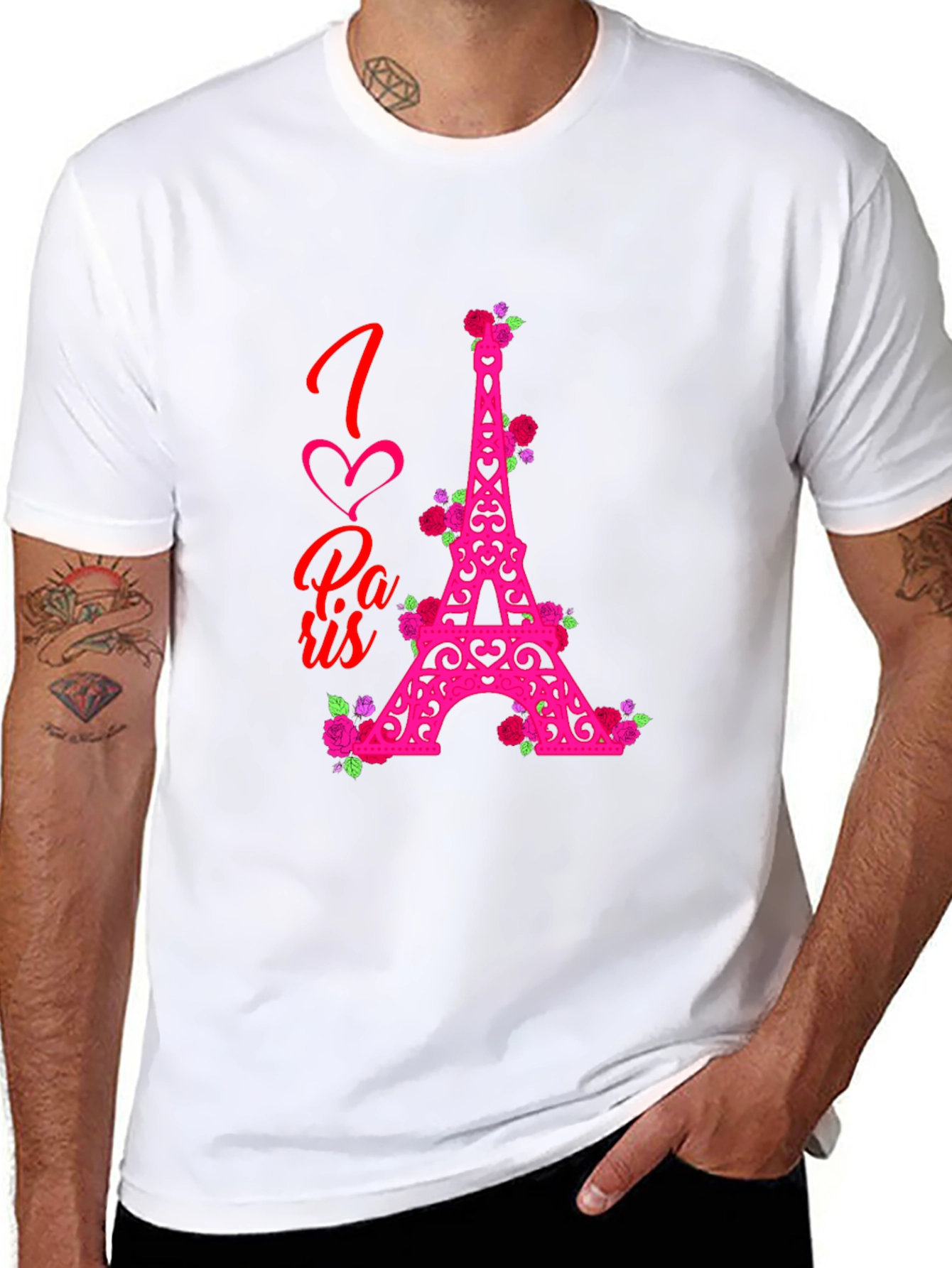 I Love Paris Eiffel Tower Rose Graphic Tee