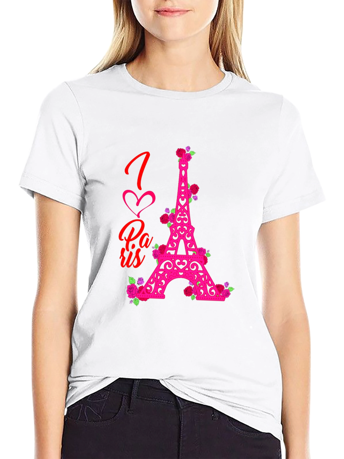 I Love Paris Eiffel Tower Rose Graphic Tee