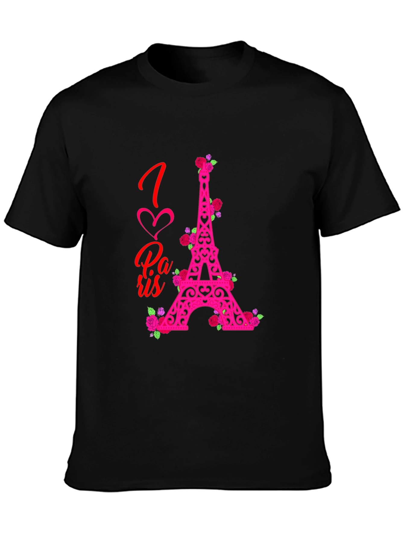 I Love Paris Eiffel Tower Rose Graphic Tee