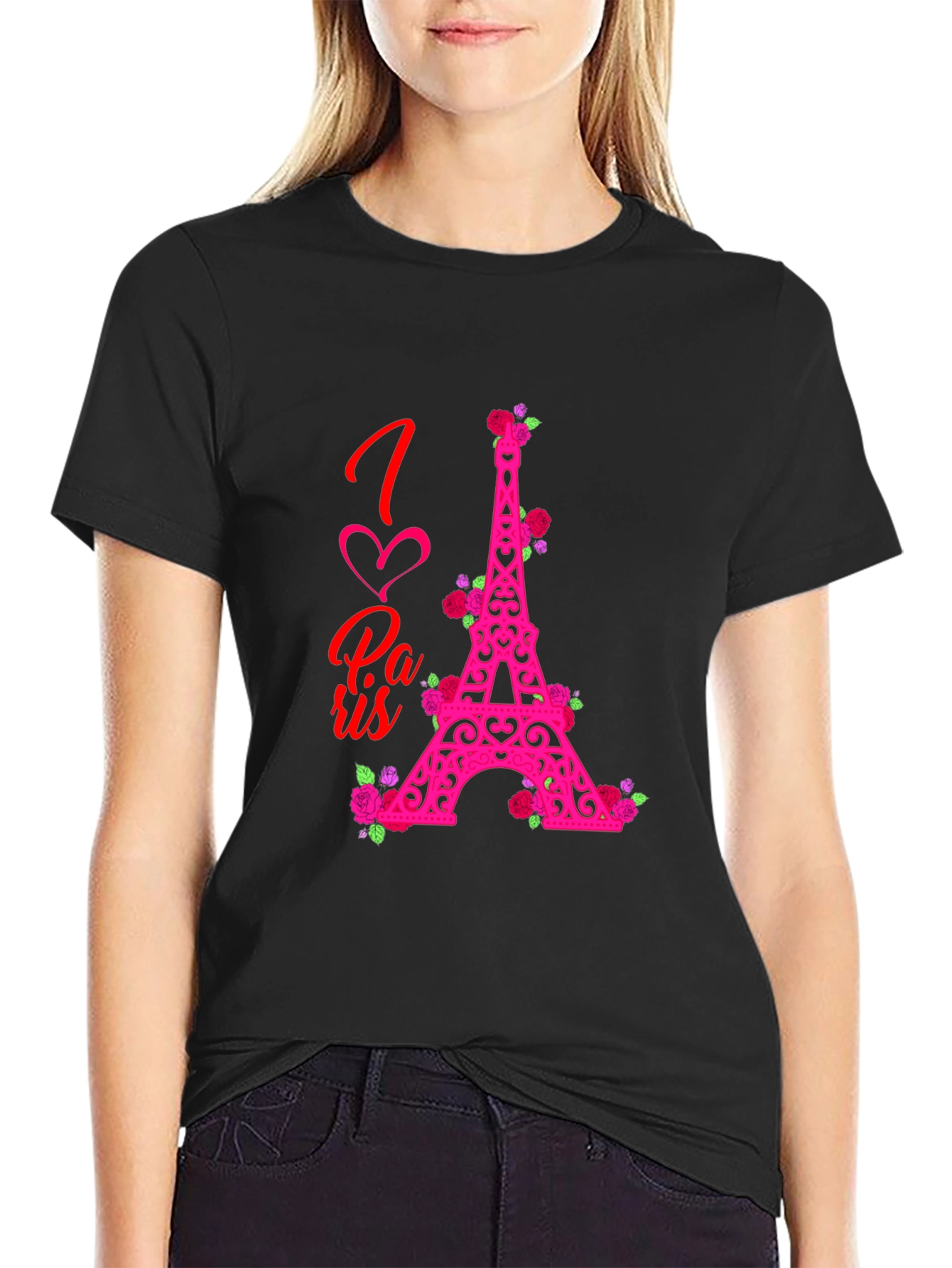I Love Paris Eiffel Tower Rose Graphic Tee