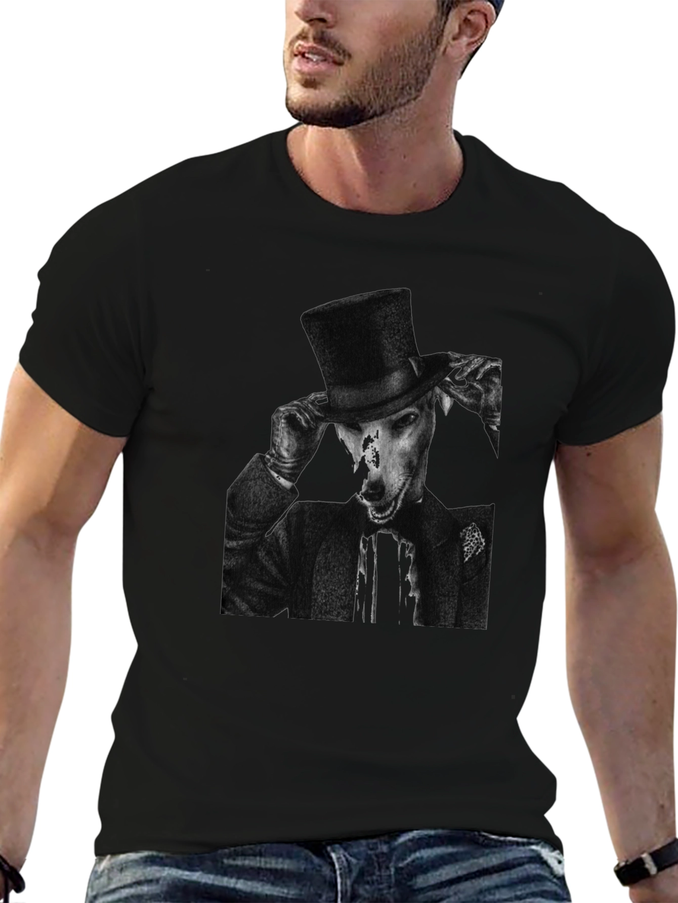 Dog in Top Hat Graphic Tee - Black