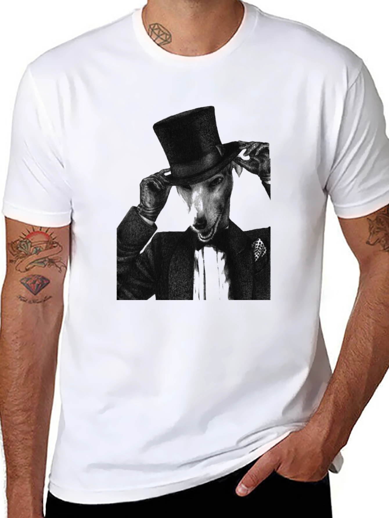 Dog in Top Hat Graphic Tee - Black