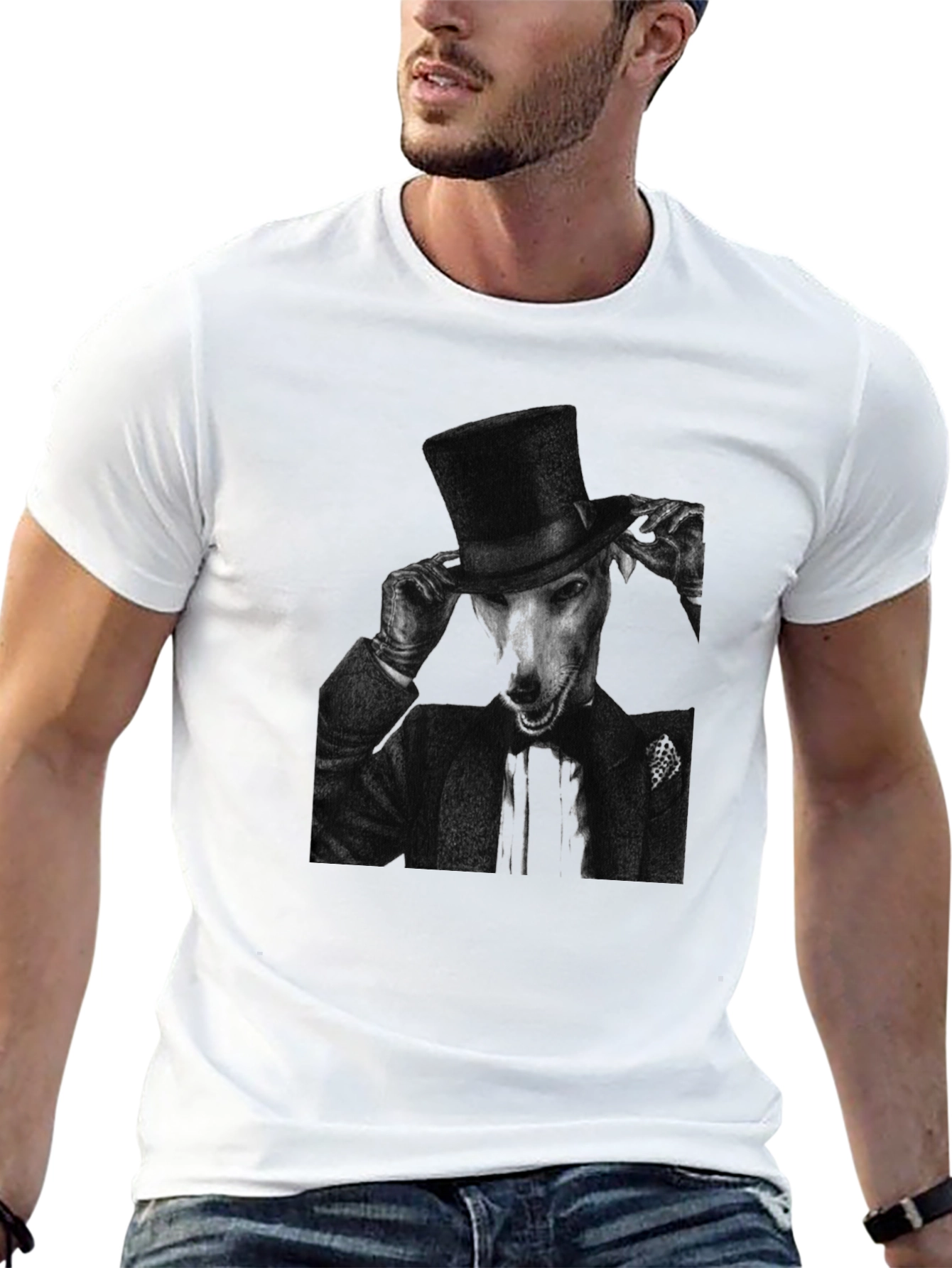 Dog in Top Hat Graphic Tee - Black
