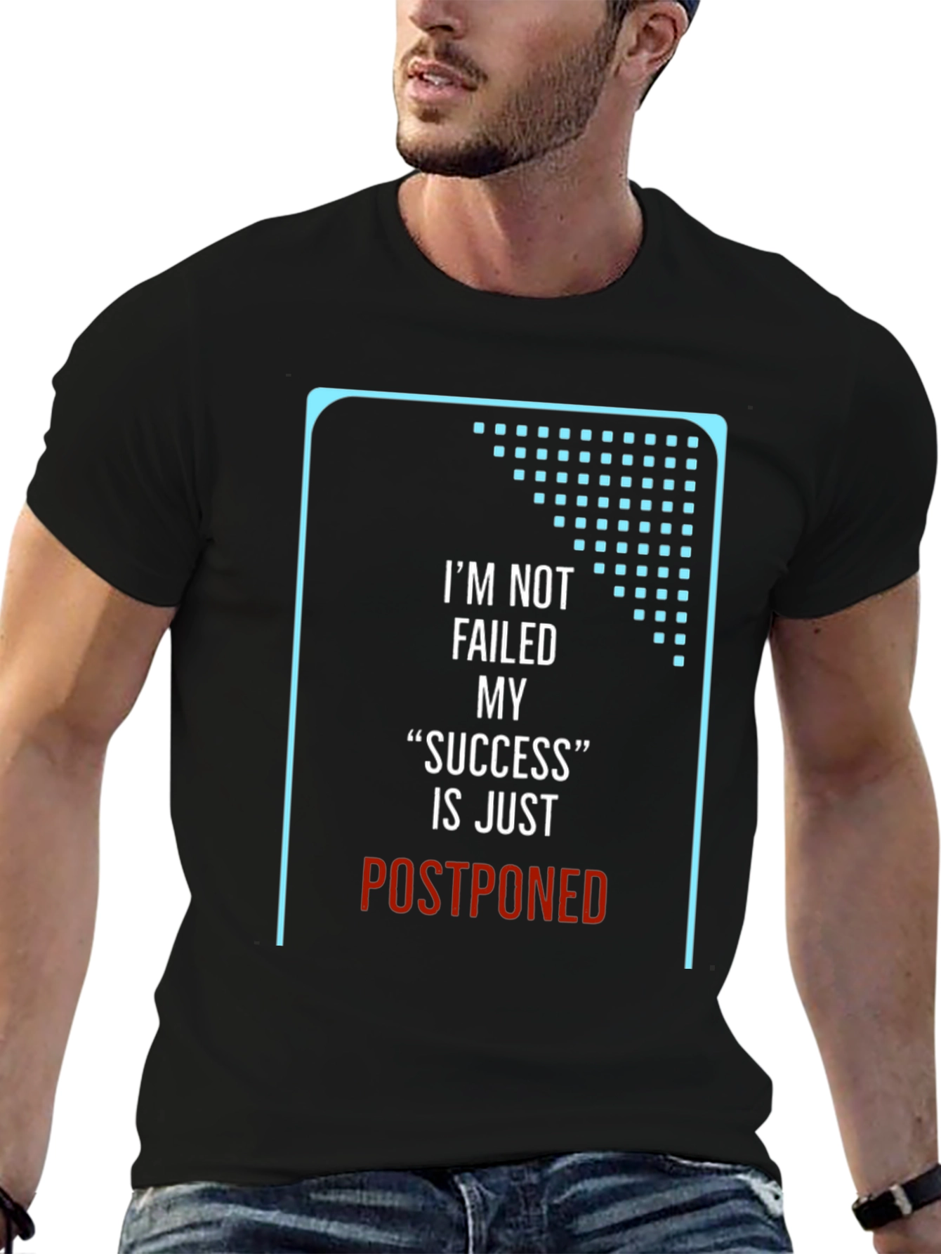 Motivational T-Shirt: Postponed Success Black Crew Neck
