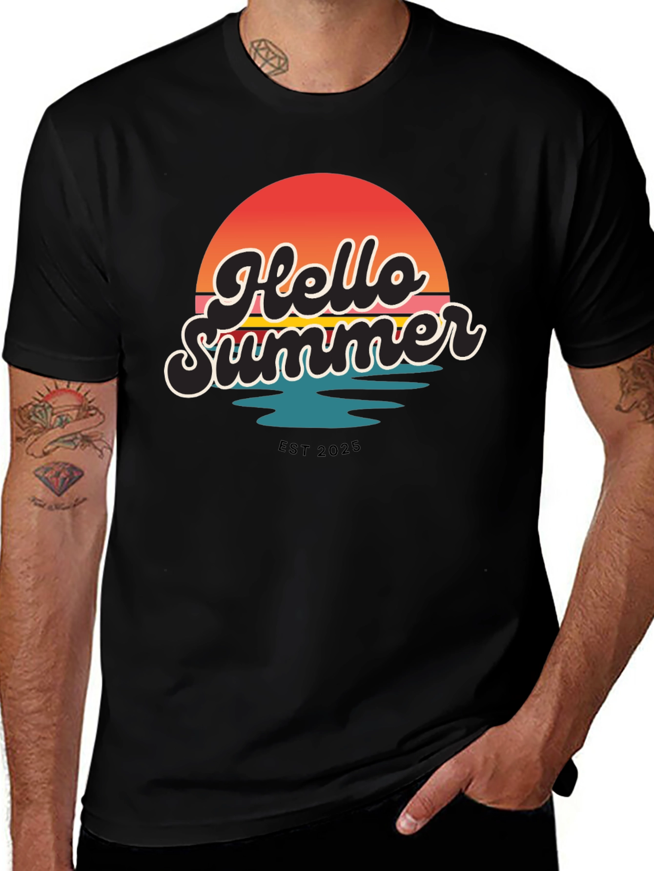 Hello Summer Graphic Tee - Retro Sunset Design