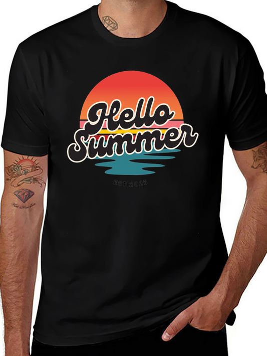 Hello Summer Graphic Tee - Retro Sunset Design