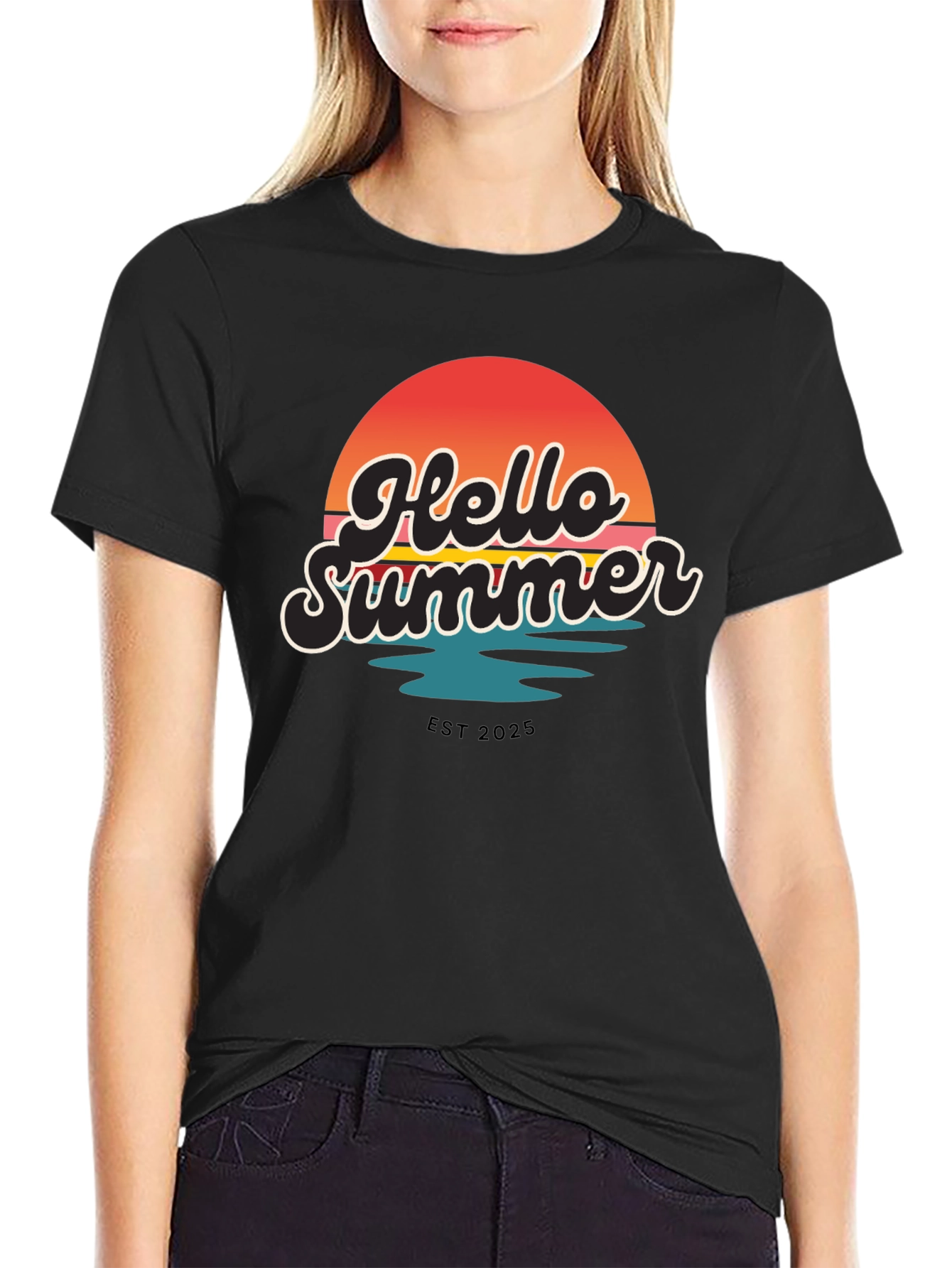 Hello Summer Graphic Tee - Retro Sunset Design