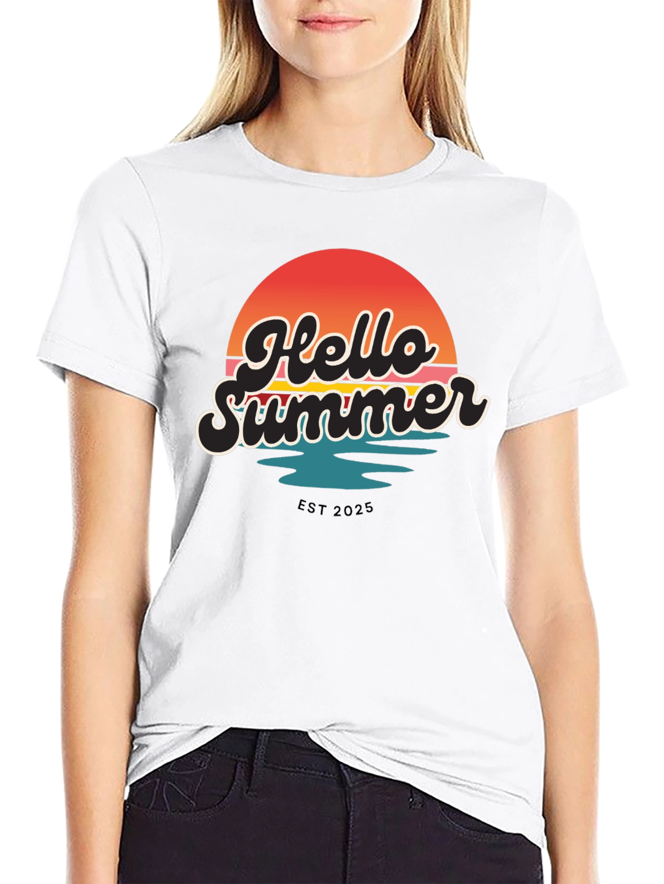 Hello Summer Graphic Tee - Retro Sunset Design