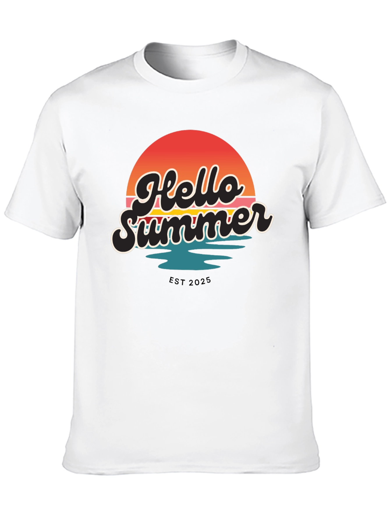 Hello Summer Graphic Tee - Retro Sunset Design