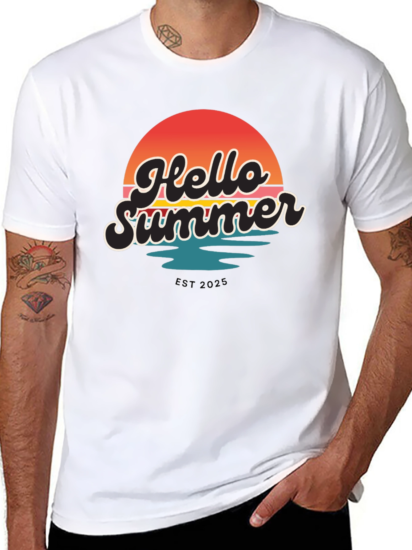Hello Summer Graphic Tee - Retro Sunset Design