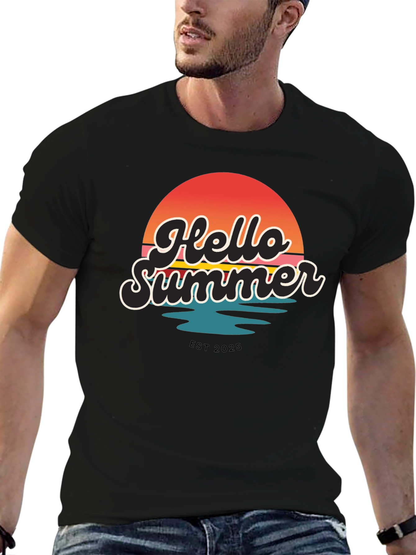 Hello Summer Graphic Tee - Retro Sunset Design