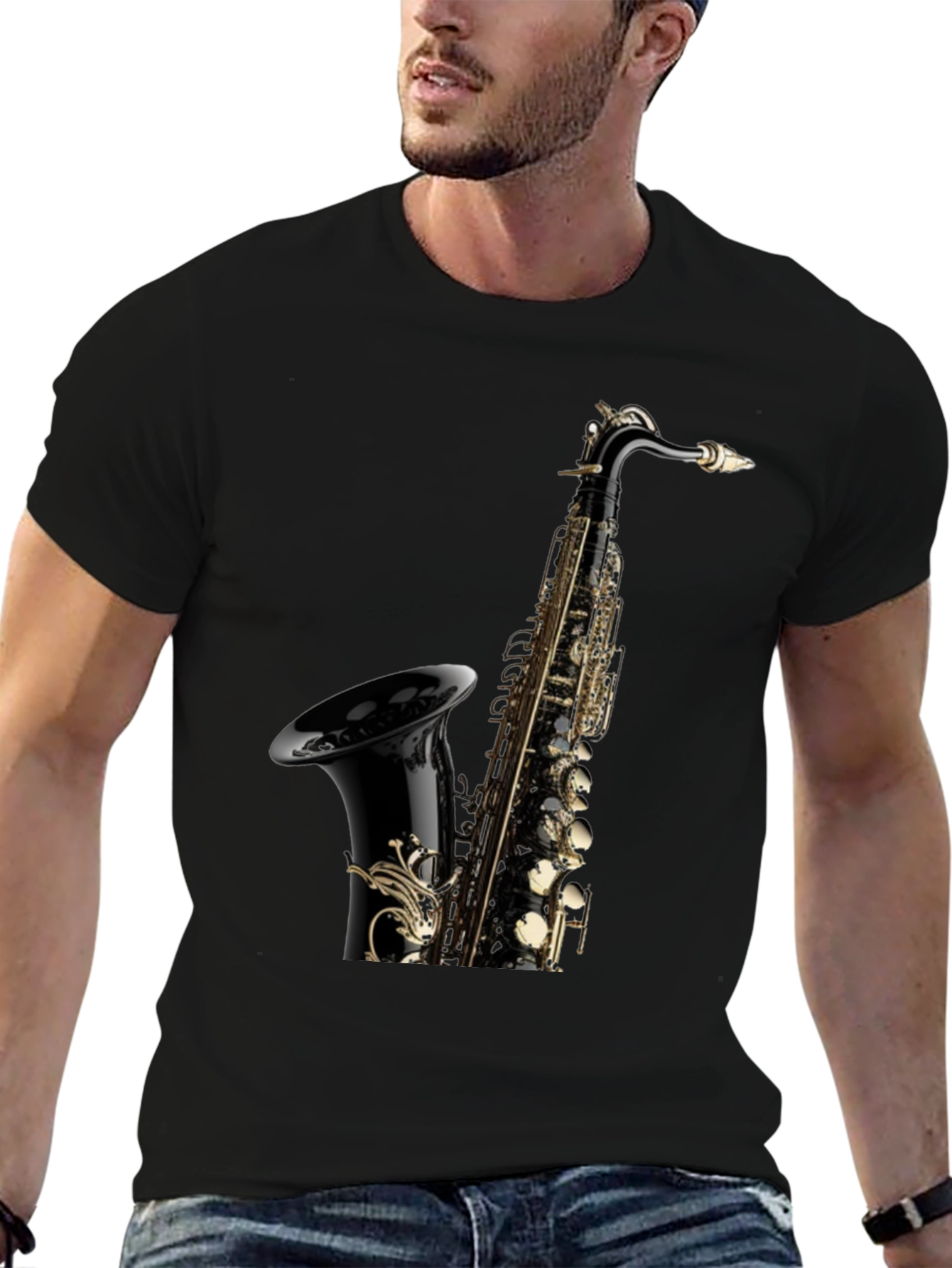 Saxophone Graphic Tee - Black Cotton Blend