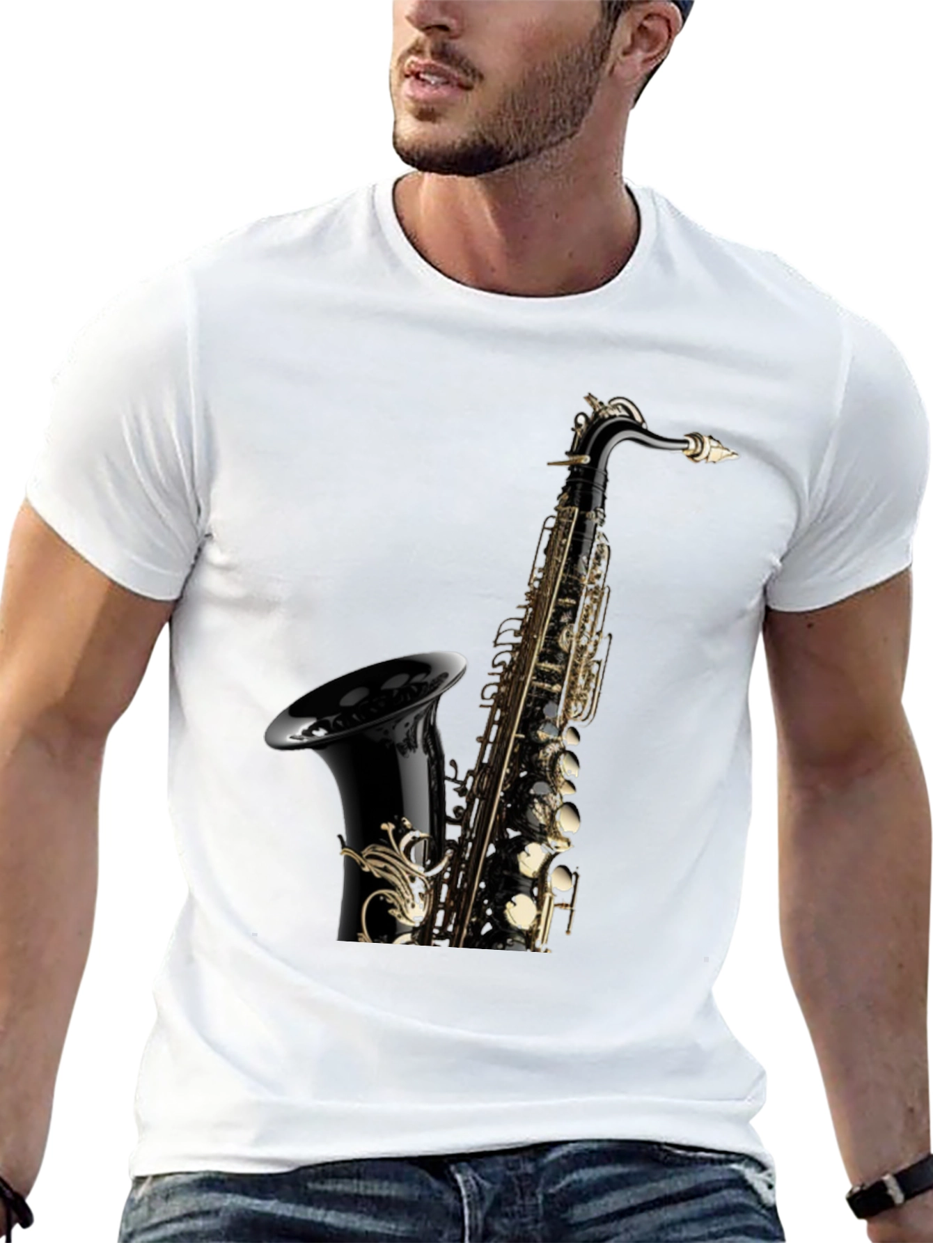 Saxophone Graphic Tee - Black Cotton Blend