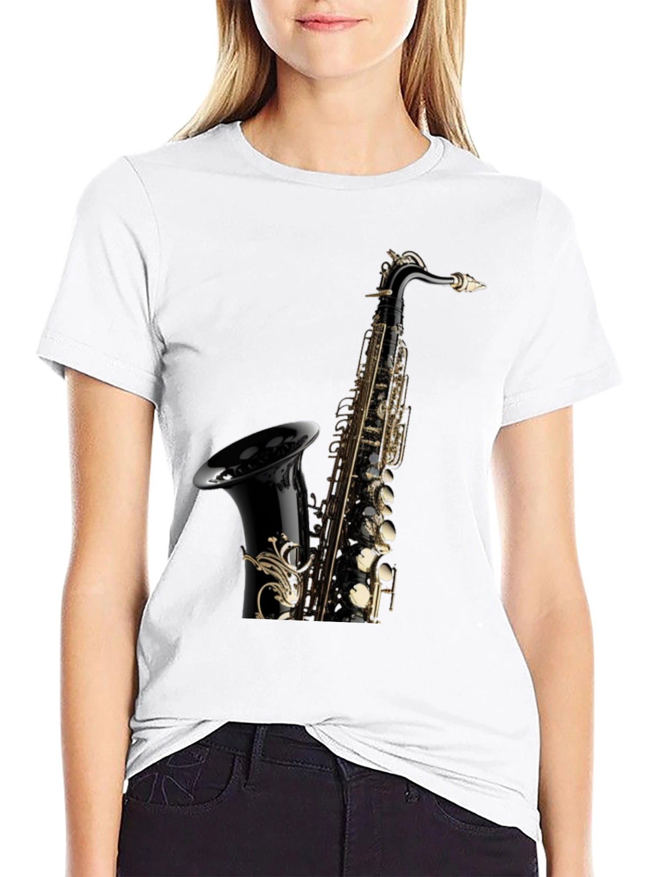Saxophone Graphic Tee - Black Cotton Blend