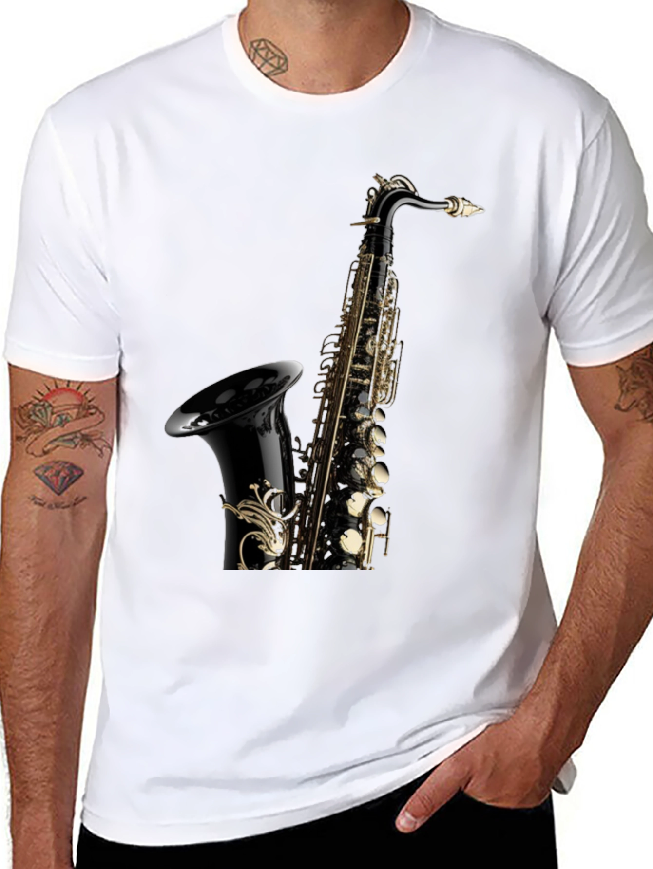 Saxophone Graphic Tee - Black Cotton Blend