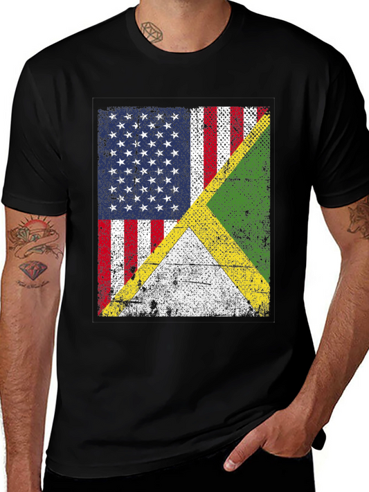 US & Jamaican Flag T-Shirt - Distressed