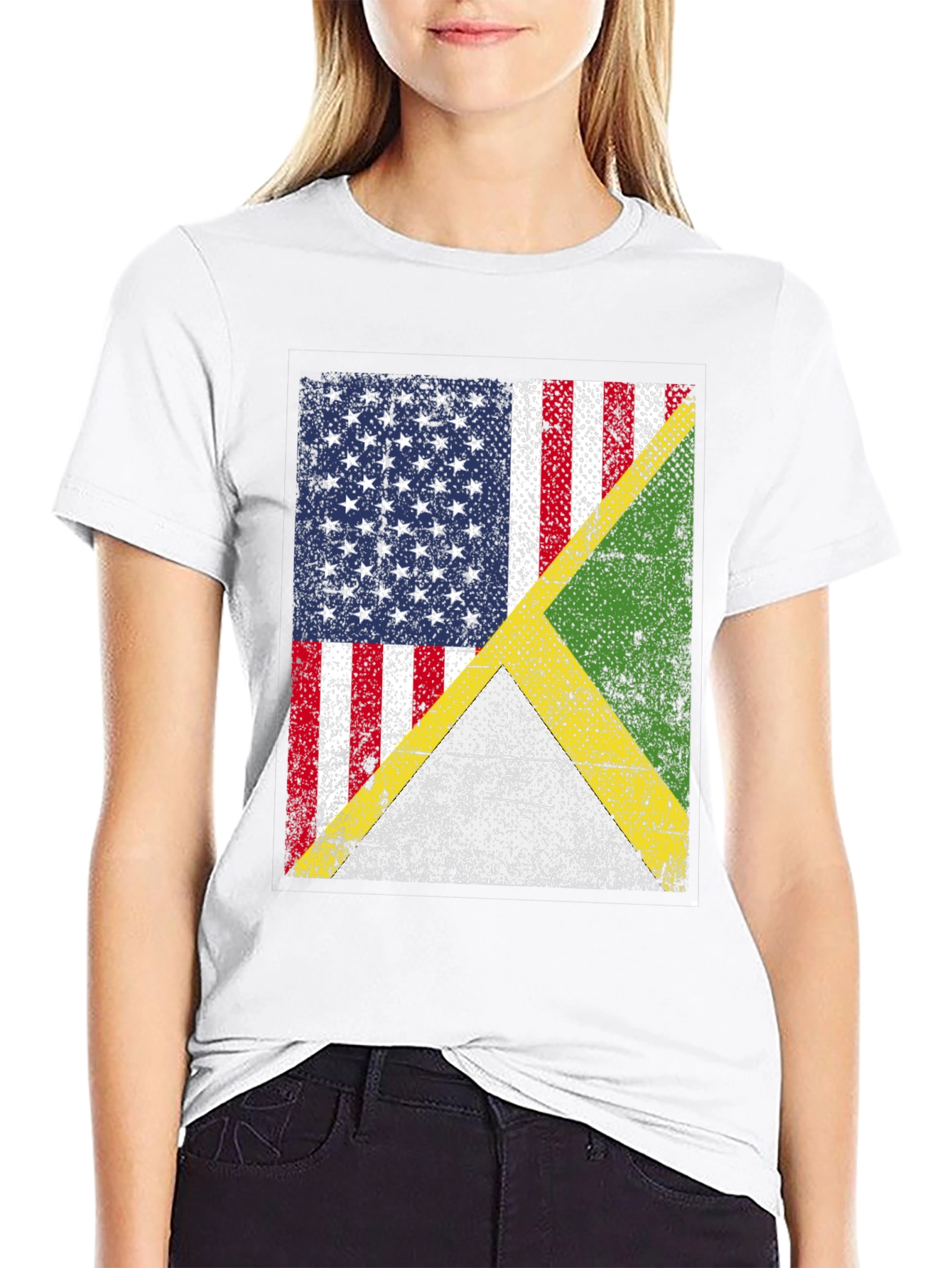 US & Jamaican Flag T-Shirt - Distressed