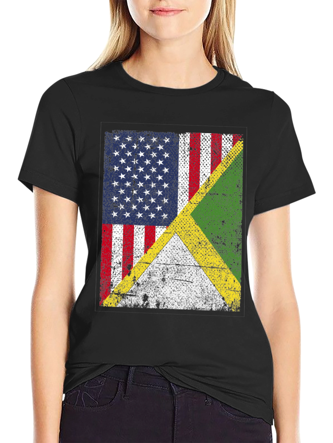 US & Jamaican Flag T-Shirt - Distressed