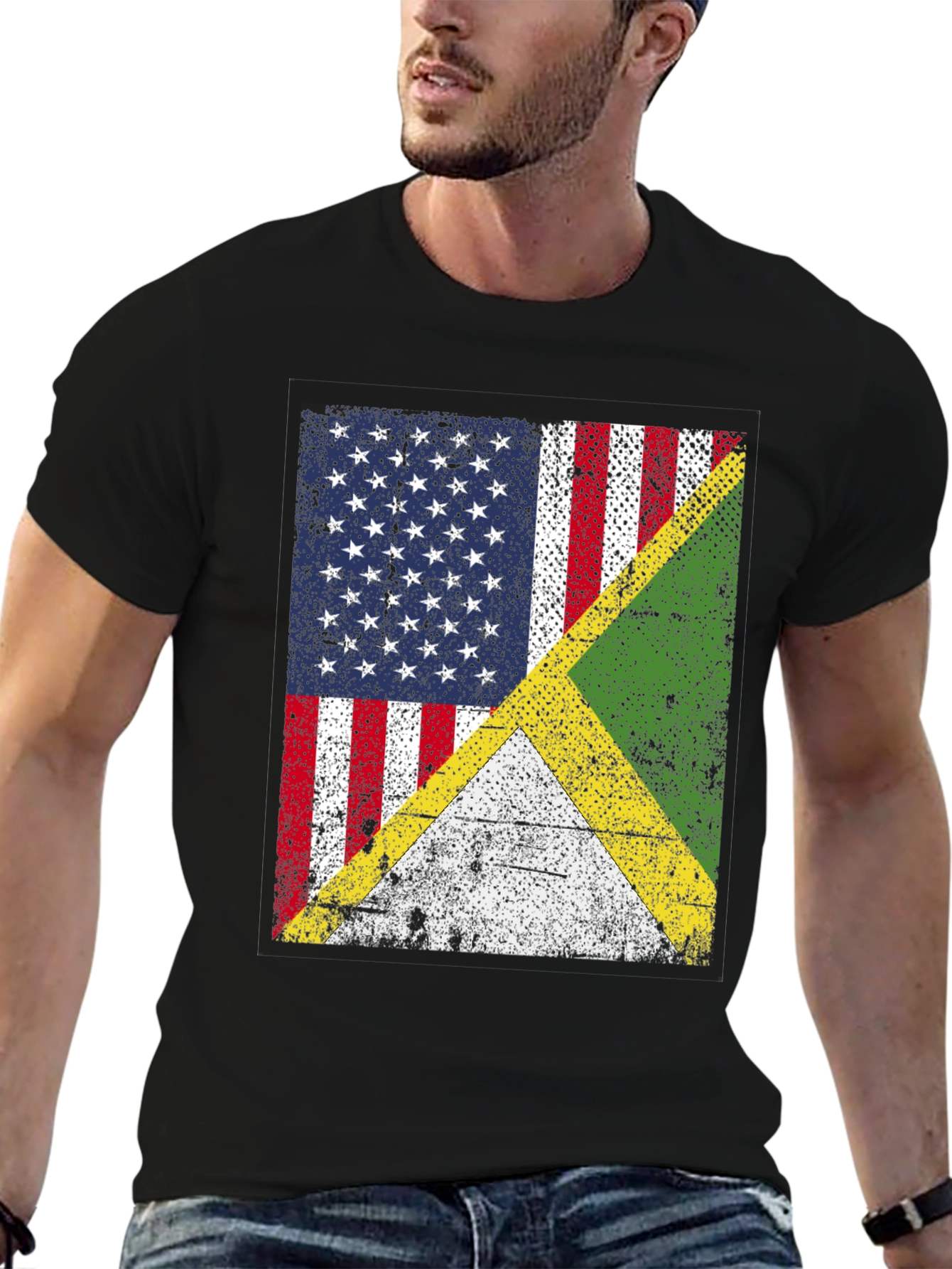 US & Jamaican Flag T-Shirt - Distressed