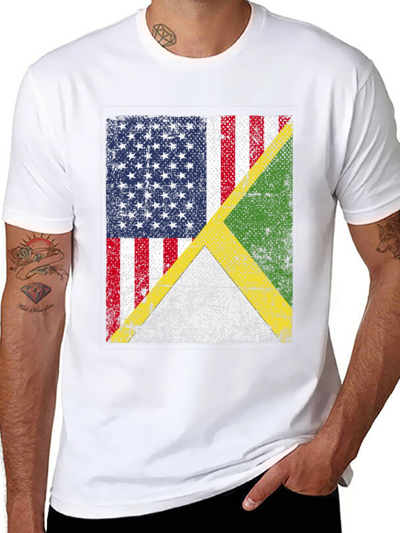US & Jamaican Flag T-Shirt - Distressed