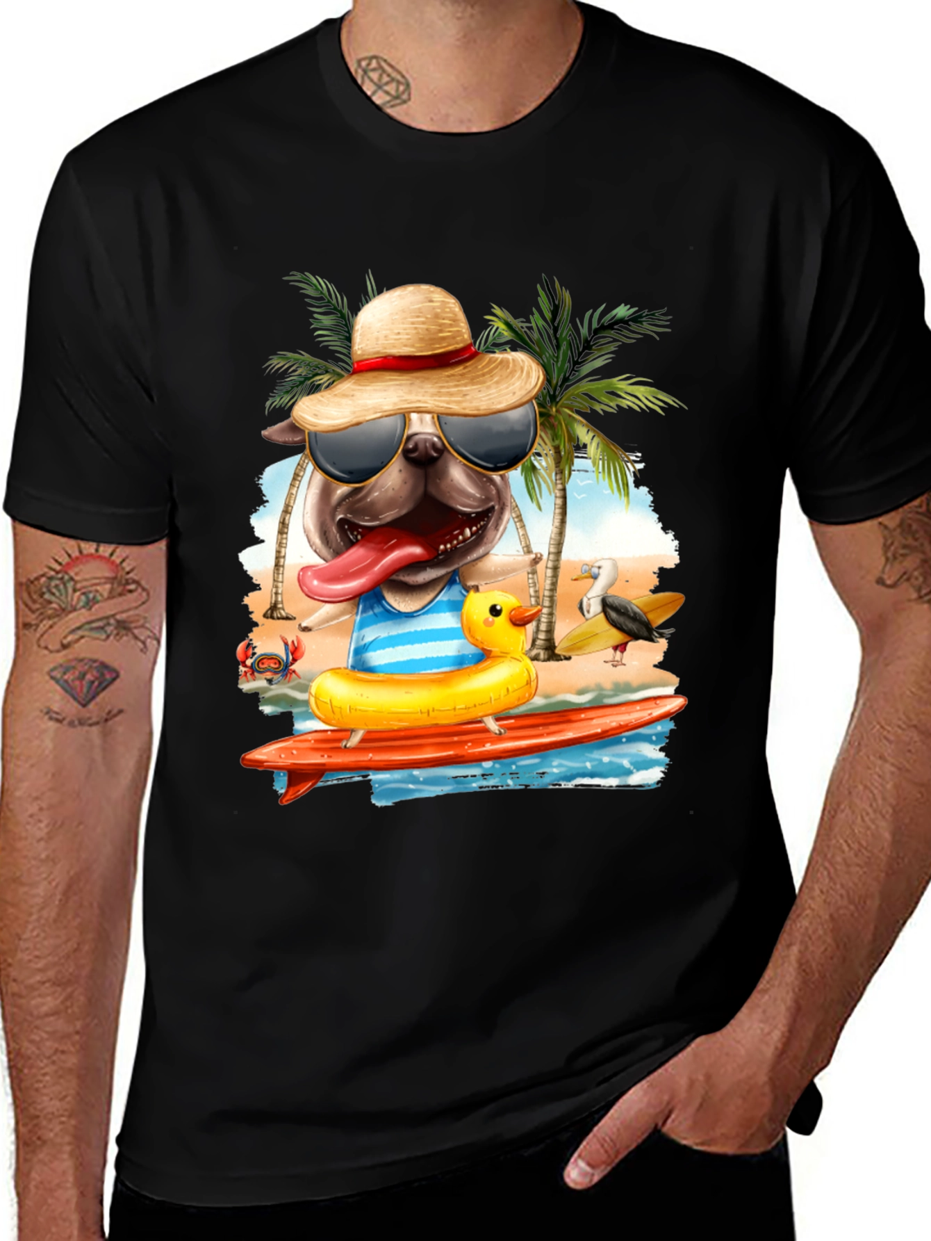 Pug Surfer T-Shirt: Beach Vibes