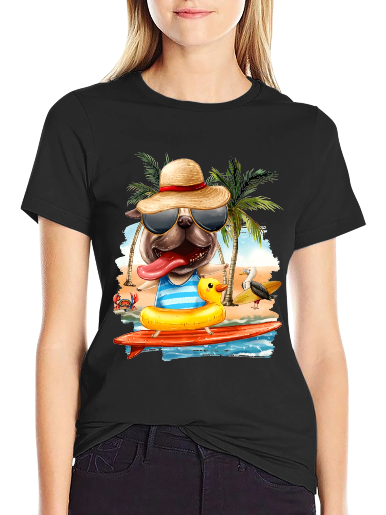 Pug Surfer T-Shirt: Beach Vibes