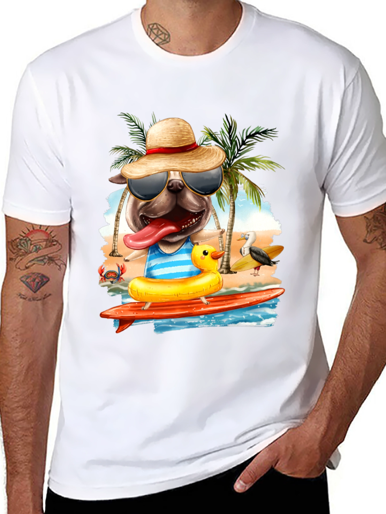 Pug Surfer T-Shirt: Beach Vibes