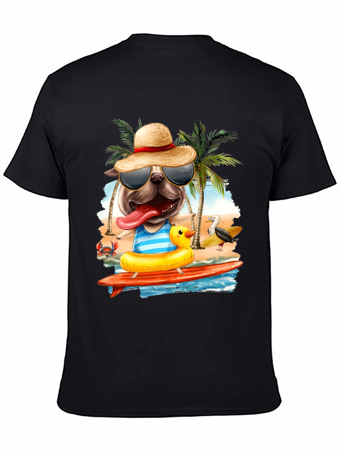 Pug Surfer T-Shirt: Beach Vibes