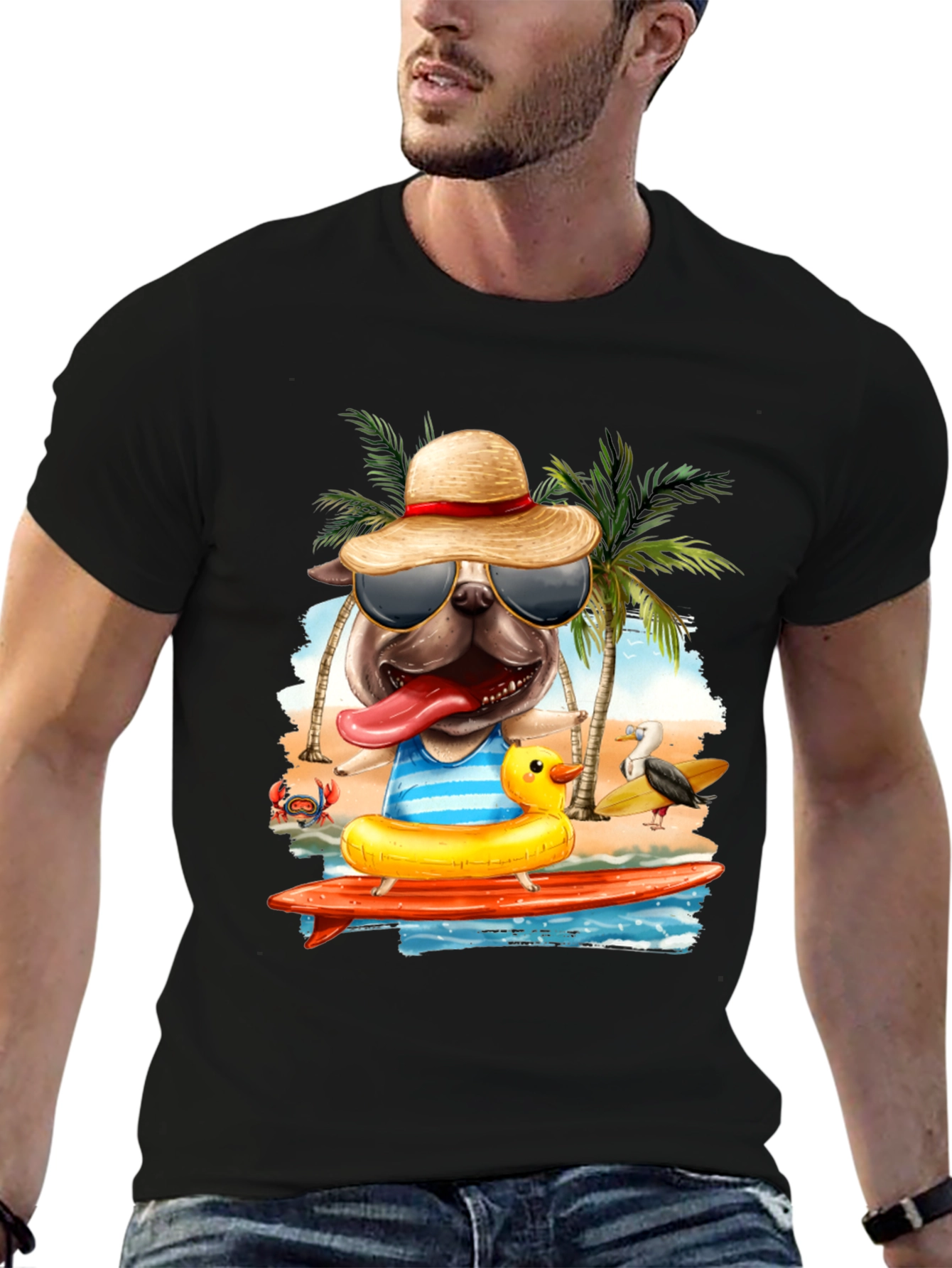 Pug Surfer T-Shirt: Beach Vibes