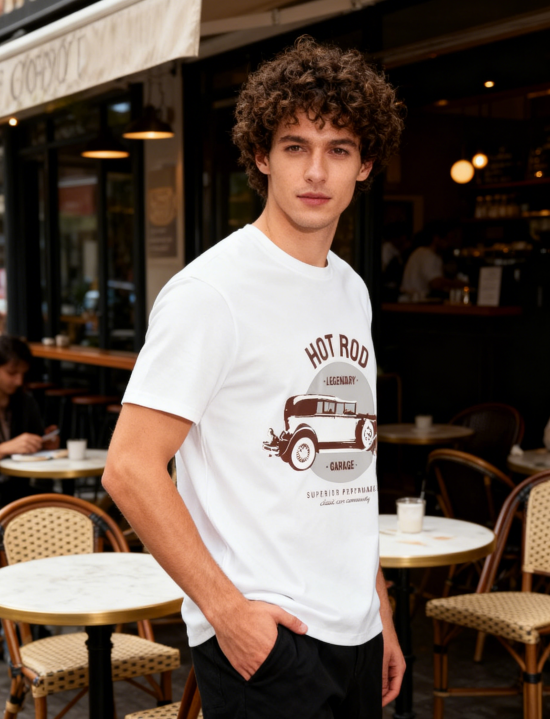 Unisex HOT ROD Legendary Vintage Car Graphic Print T-Shirt, 1 pcs 190g 100% Pure Cotton Casual Short-Sleeve T-Shirt