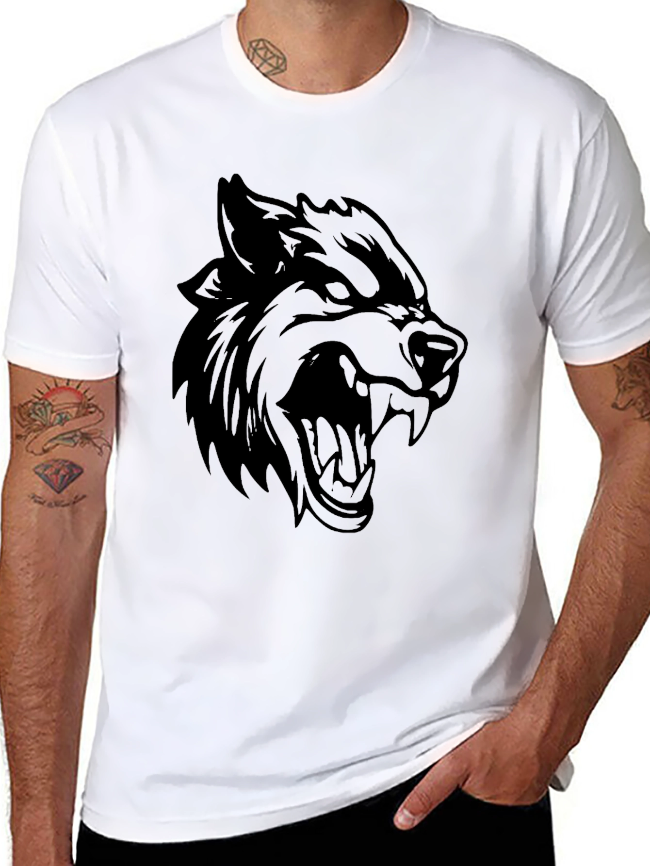 Mens Black Wolf Graphic Tee