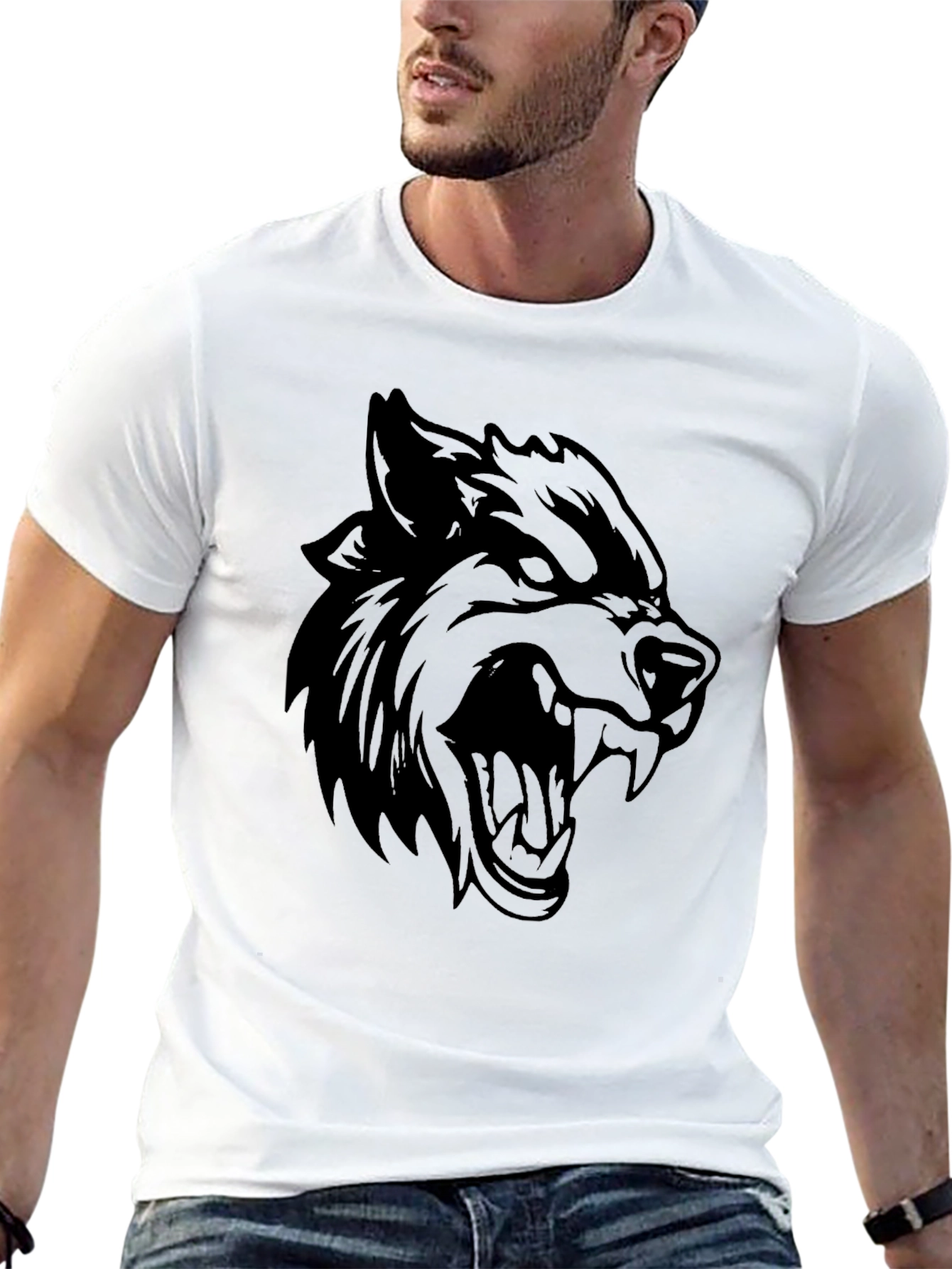 Mens Black Wolf Graphic Tee