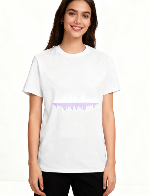 Artistic City Skyline Reflection Graphic T-Shirt - 100% Cotton, Versatile for Multiple Occasions