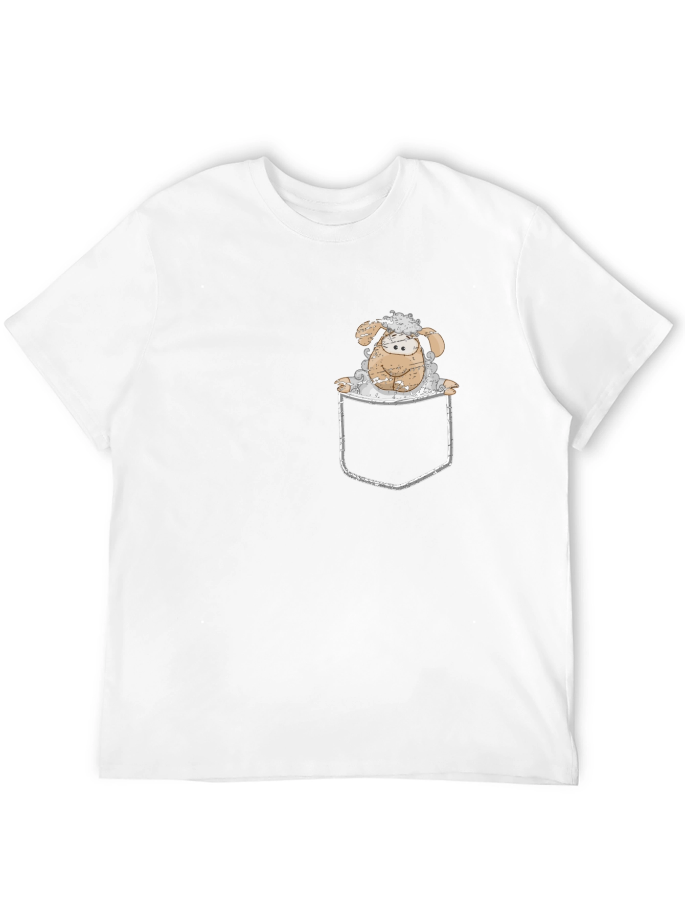 Cartoon Sheep in Pocket Black T-Shirt