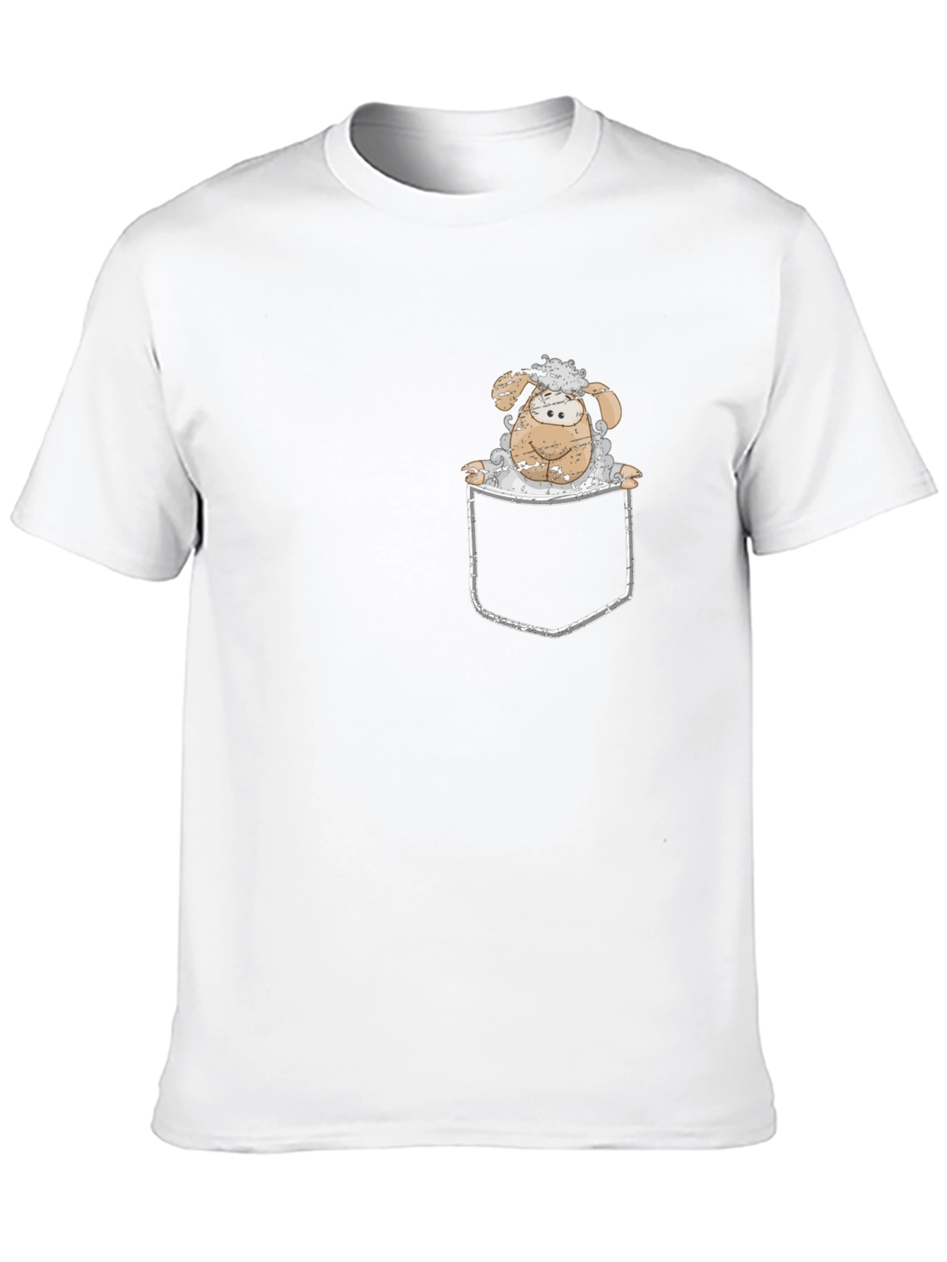 Cartoon Sheep in Pocket Black T-Shirt