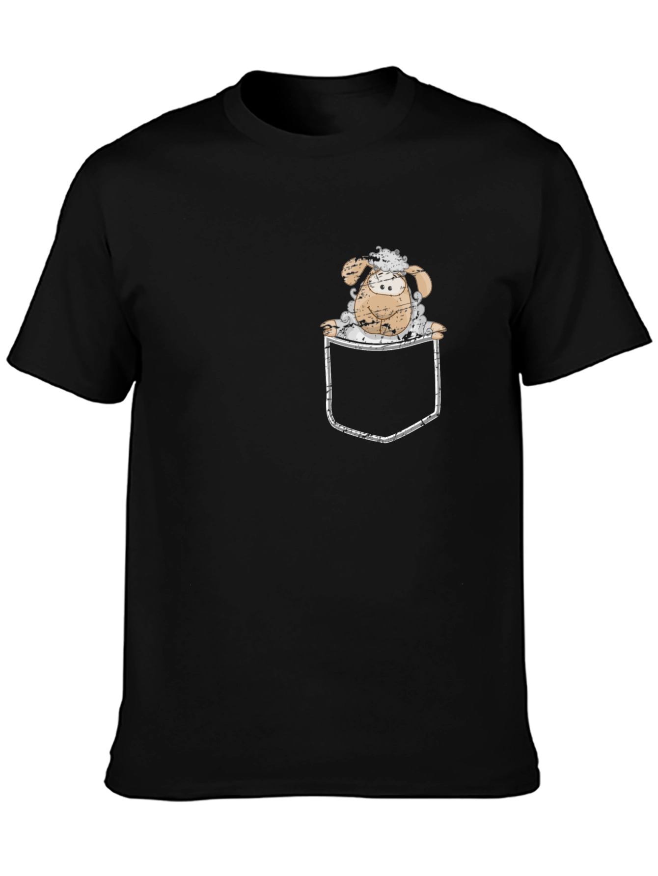 Cartoon Sheep in Pocket Black T-Shirt