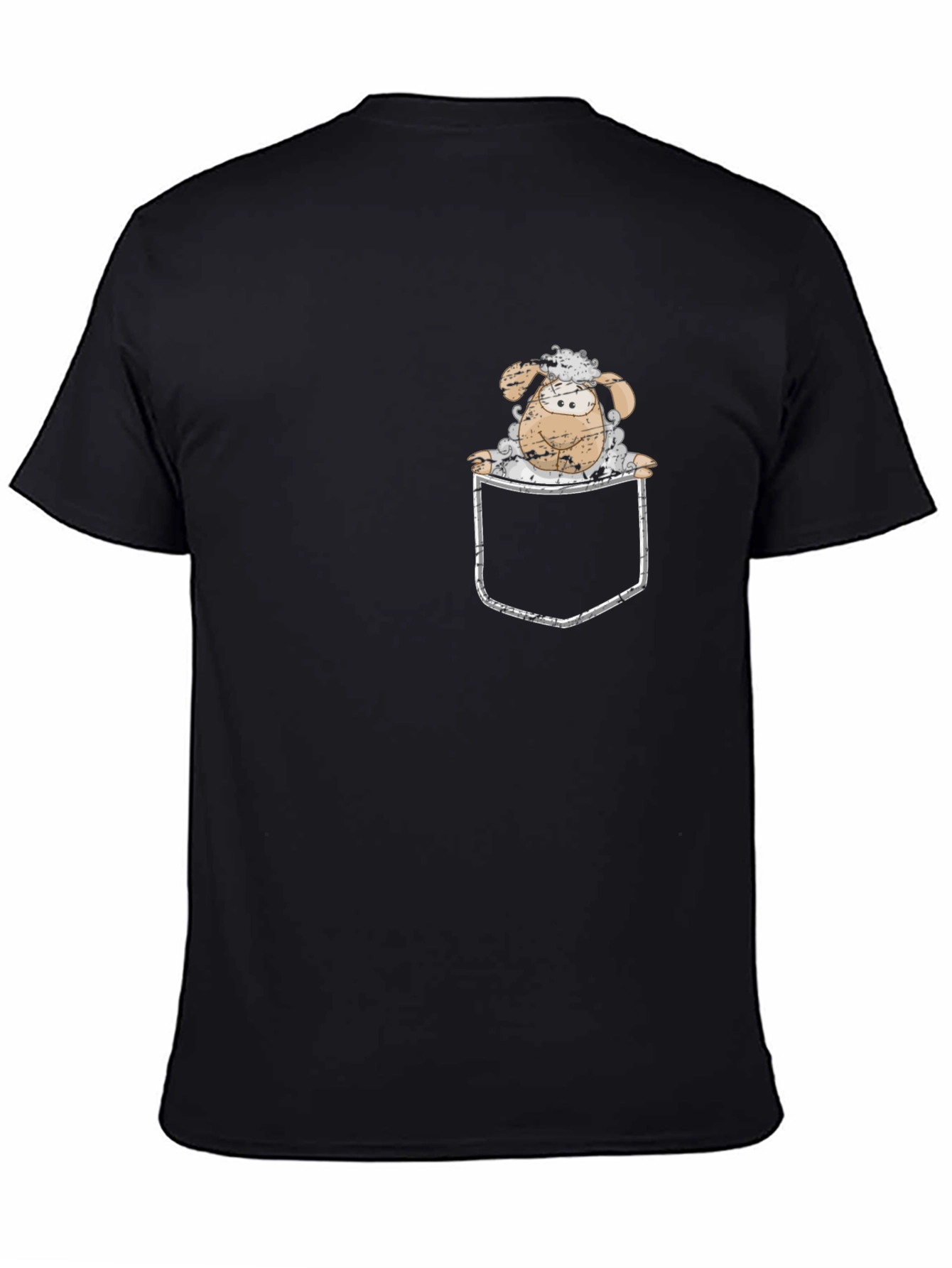 Cartoon Sheep in Pocket Black T-Shirt